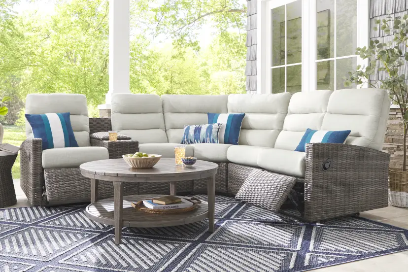 Ria Driftwood 3 Pc Outdoor Reclining Sectional with Gray Cushions
