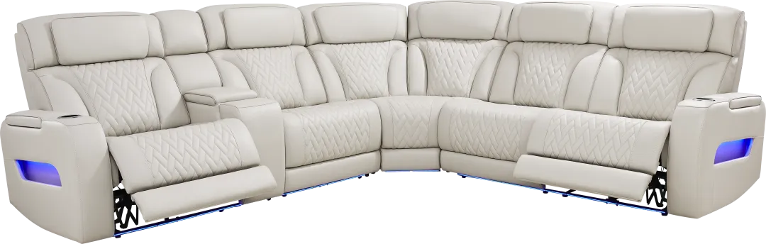 Encore Gray Leather 3 Pc Triple Power Reclining Sectional