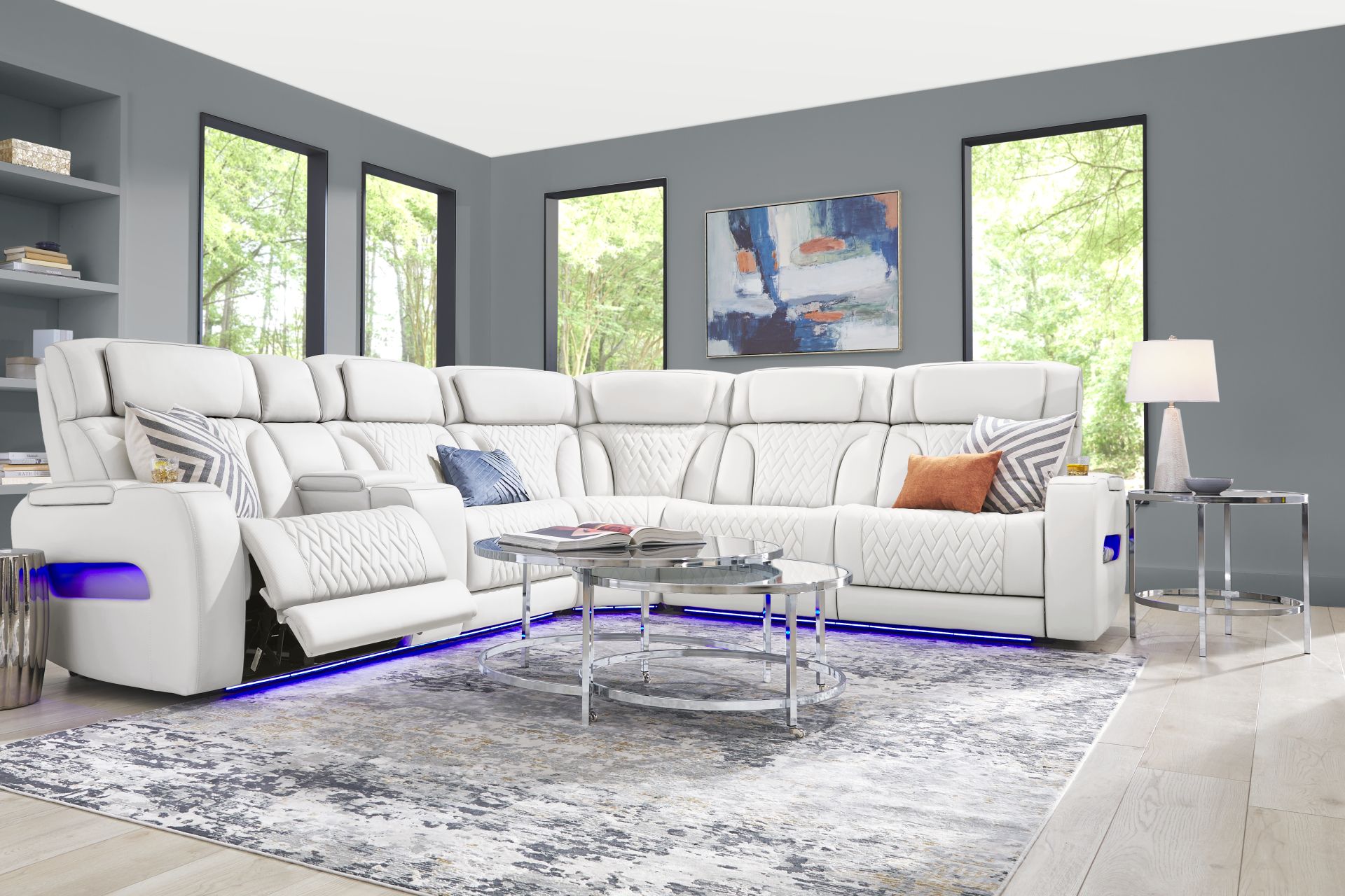 Encore White Leather 3 Pc Triple Power Reclining Sectional - Image 2