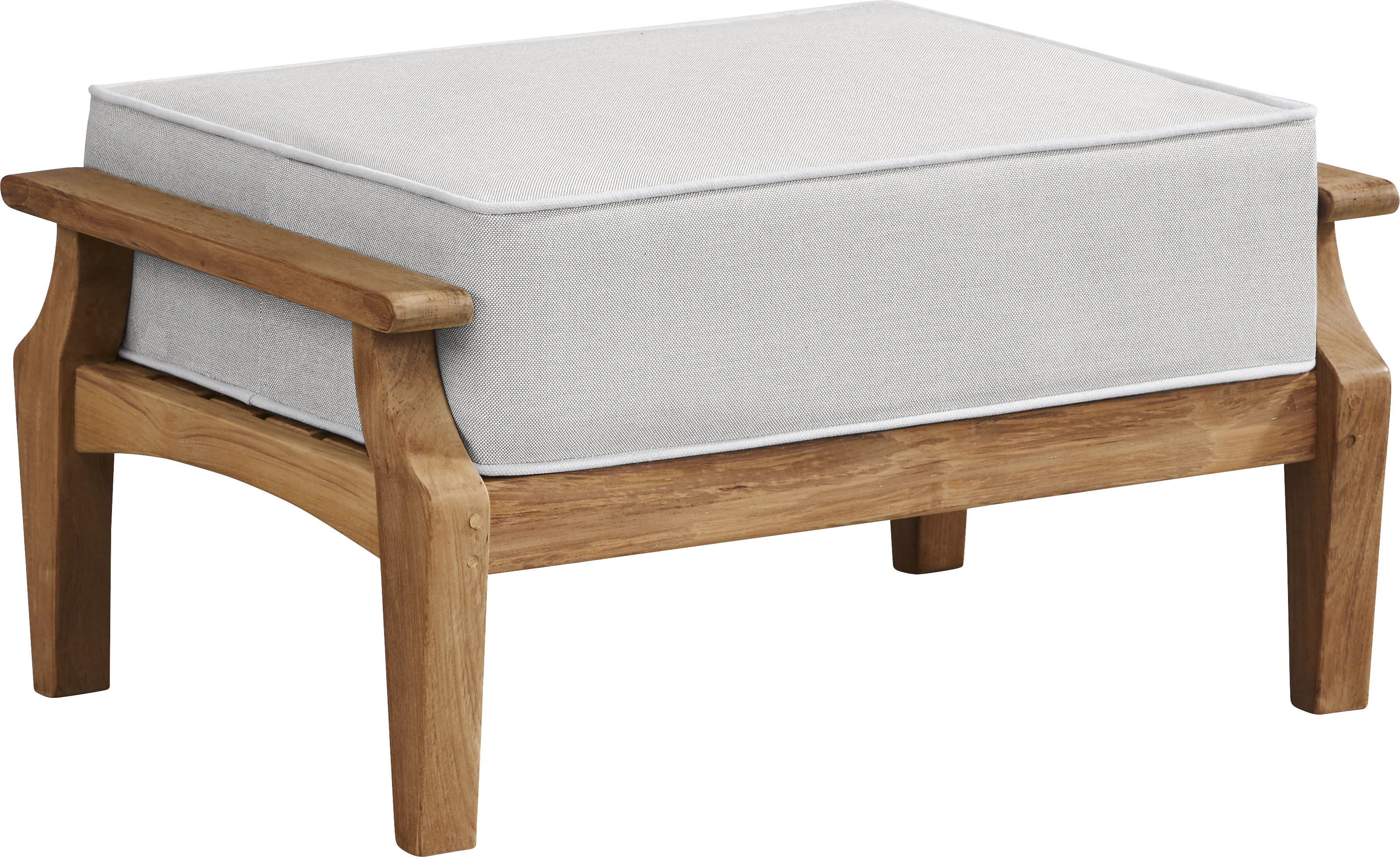 Pleasant Bay Teak Outdoor Ottoman with Dove Cushion - Thumbnail - Image 1