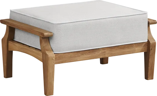 Pleasant Bay Teak Outdoor Ottoman with Dove Cushion