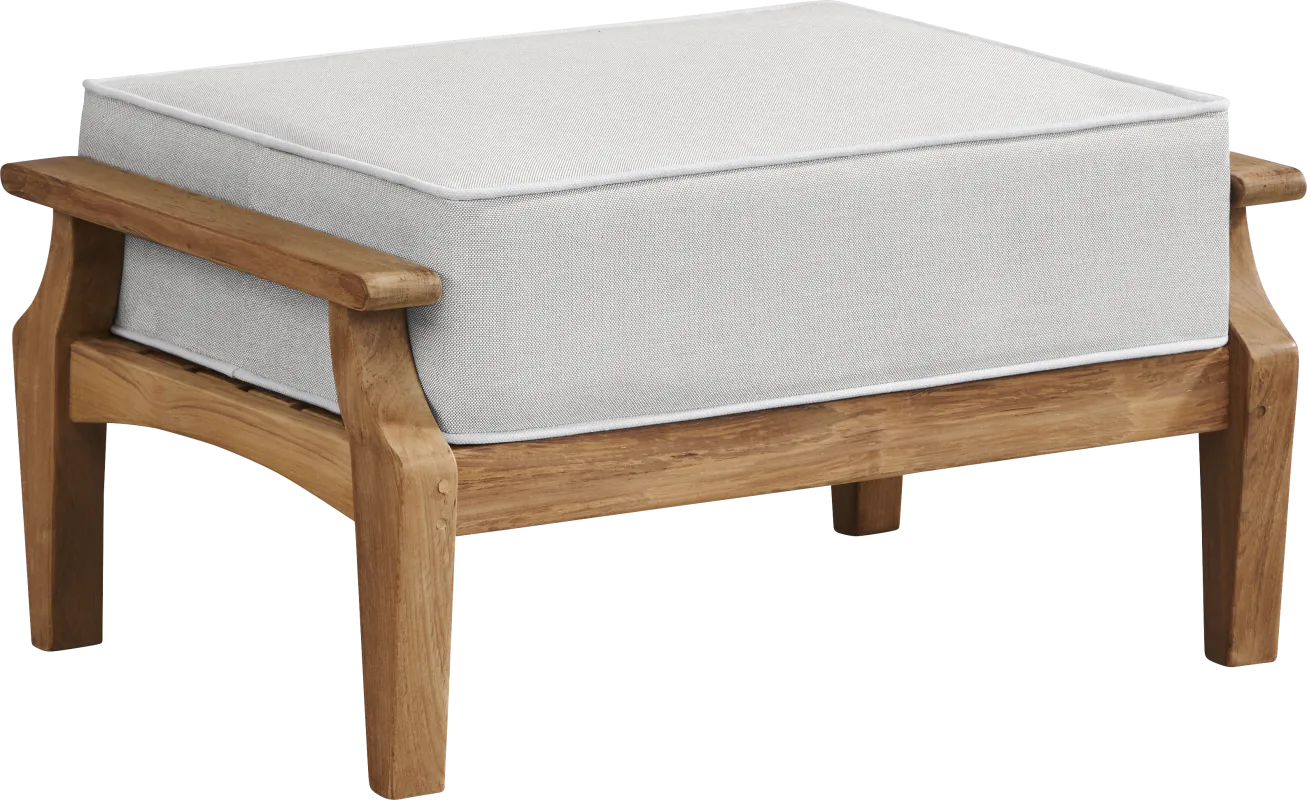 Pleasant Bay Teak Outdoor Ottoman with Dove Cushion