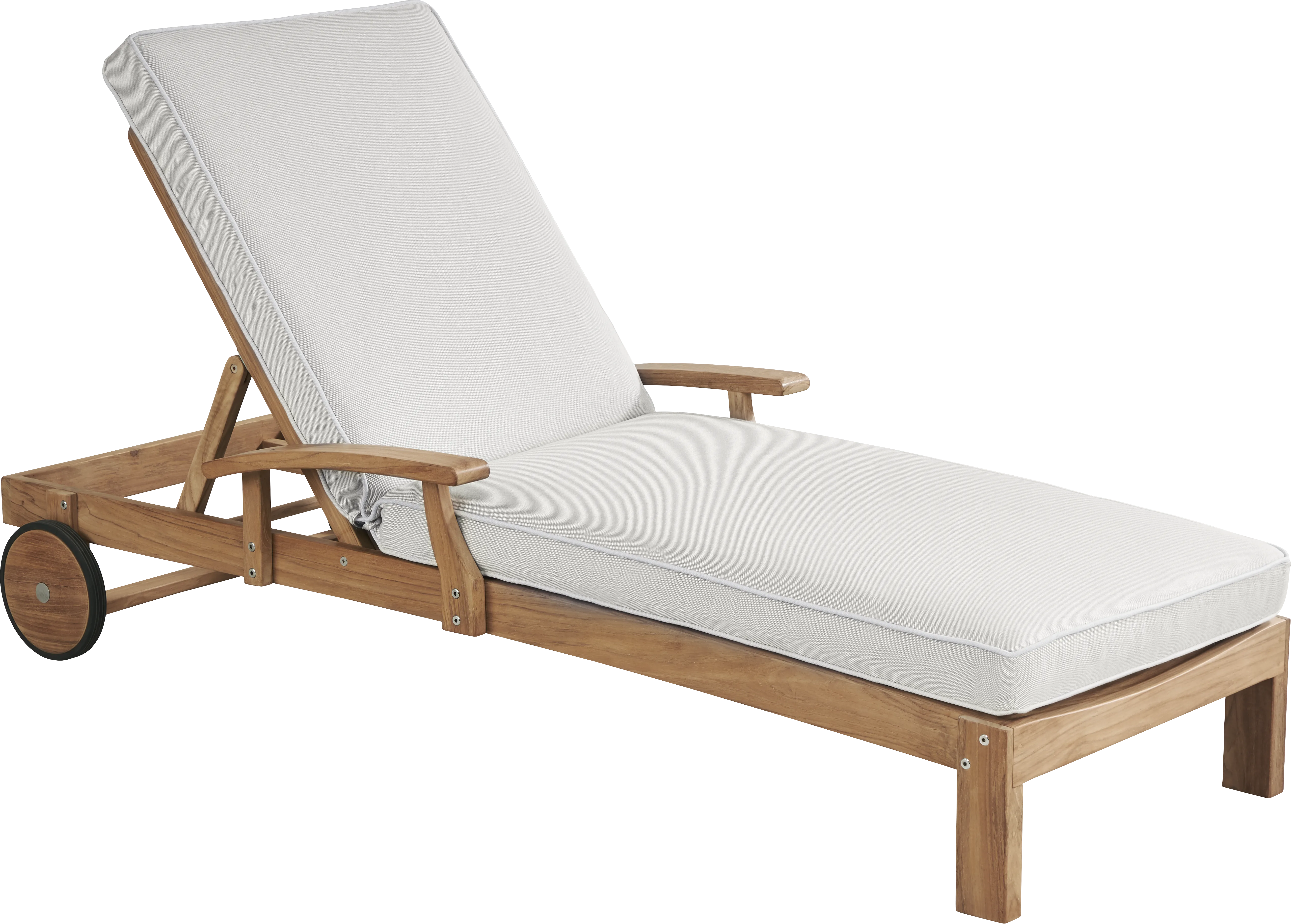 Pleasant Bay Teak Outdoor Chaise with Dove Cushions - Thumbnail - Image 1