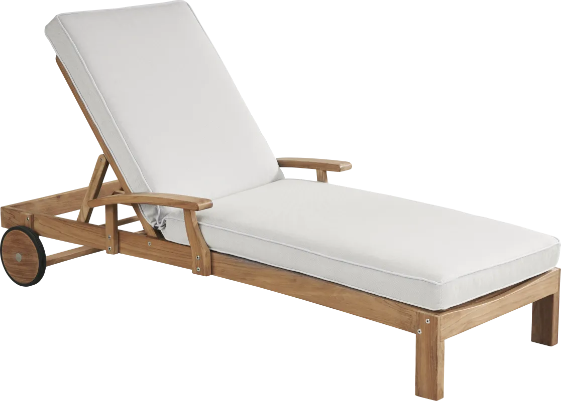 Pleasant Bay Teak Outdoor Chaise with Dove Cushions