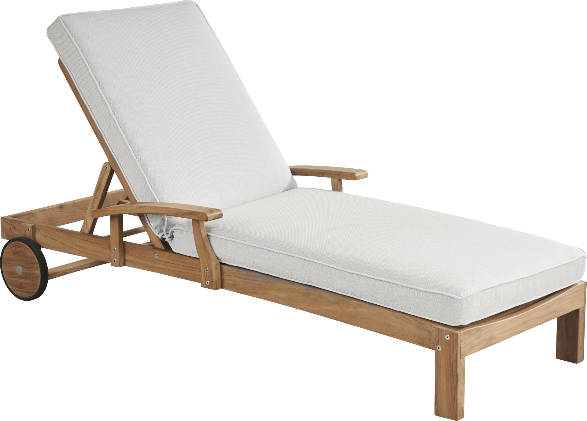 Pleasant Bay Teak Outdoor Chaise with Dove Cushions - Image 1