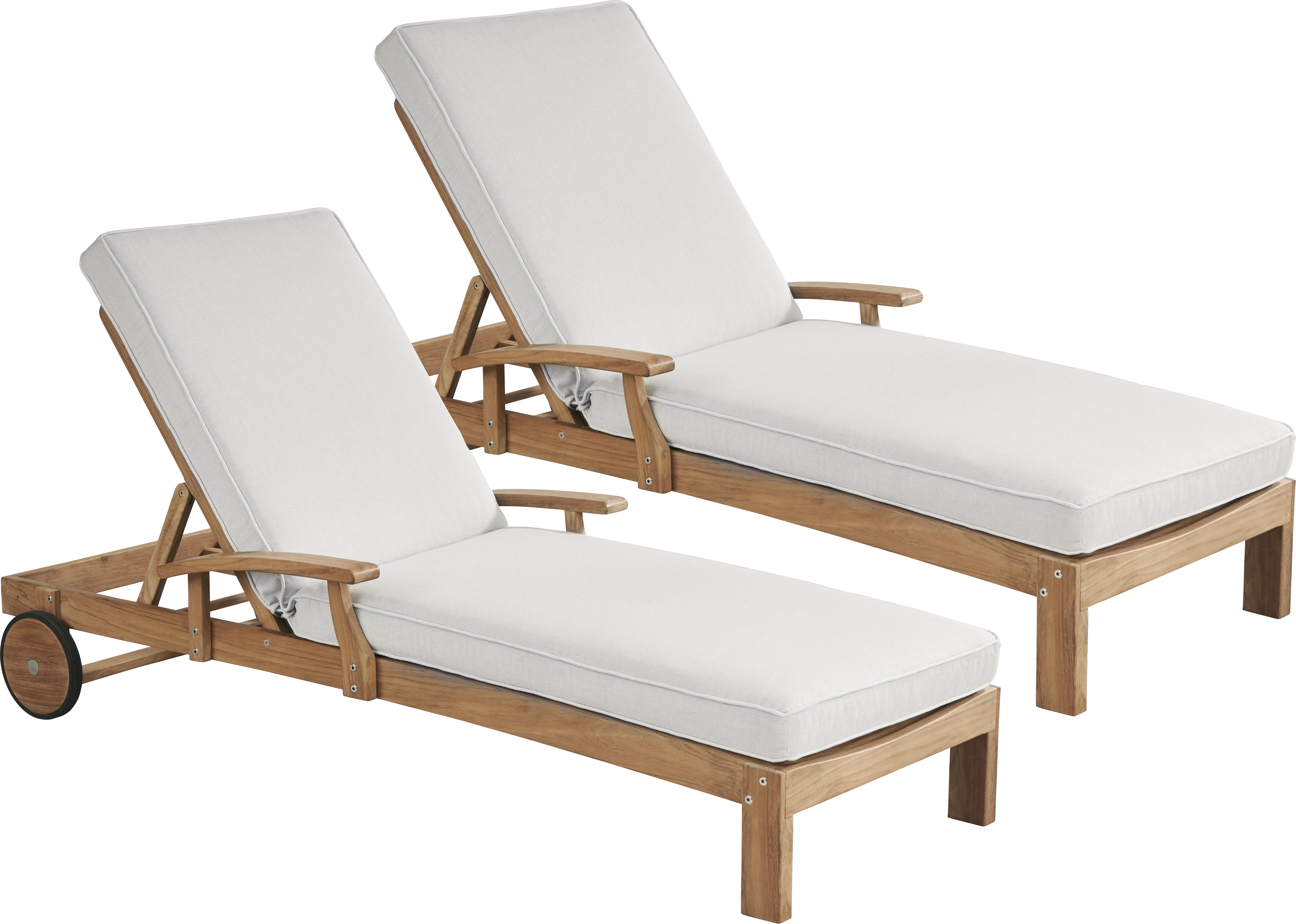 Pleasant Bay Teak Outdoor Chaise with Dove Cushions, Set of 2 - Thumbnail - Image 1