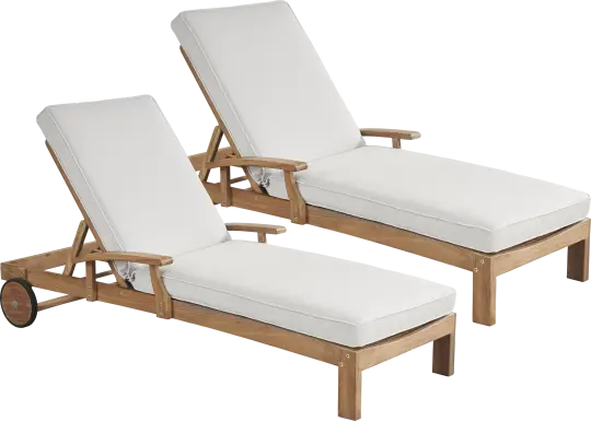 Pleasant Bay Teak Outdoor Chaise with Dove Cushions, Set of 2