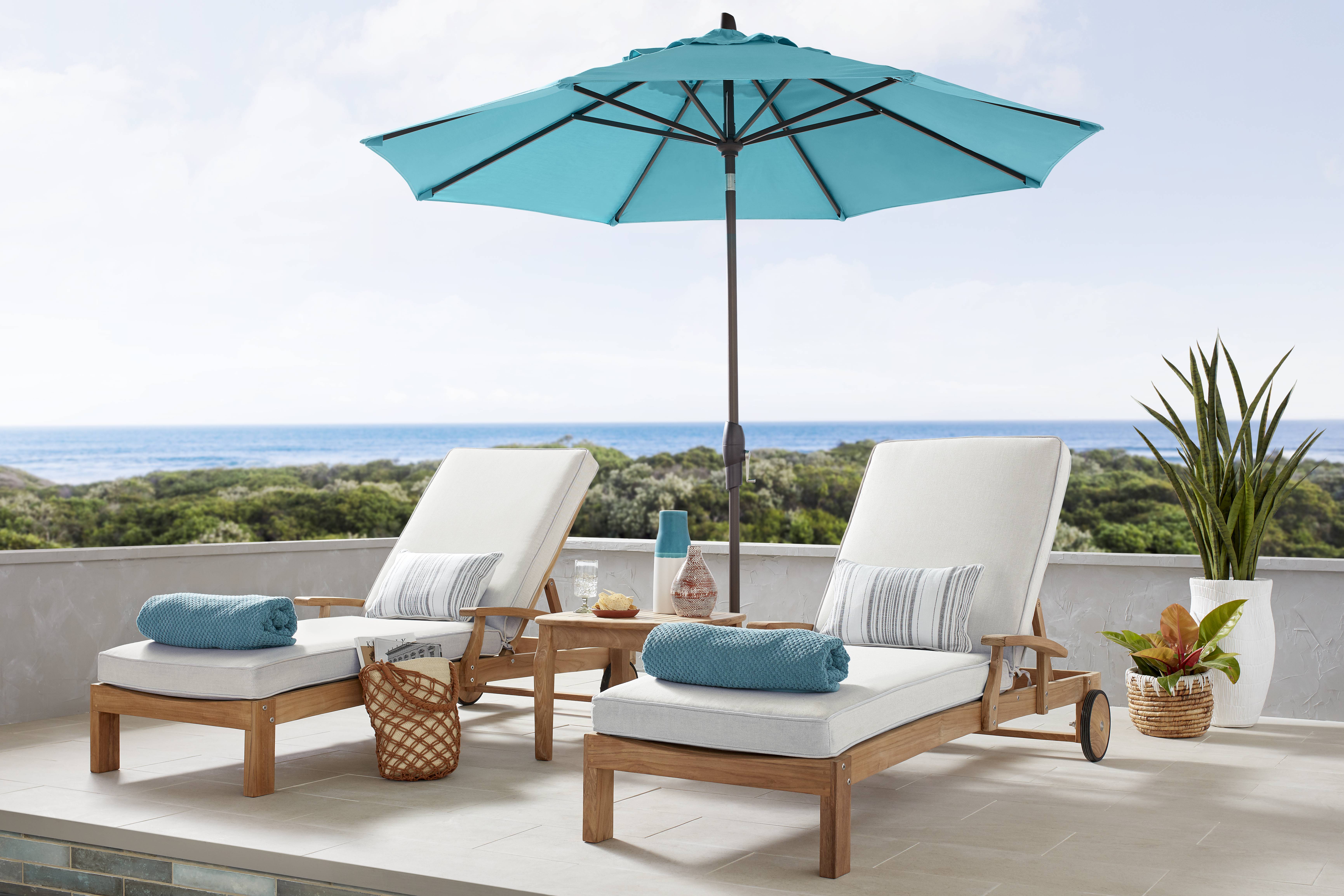 Pleasant Bay Teak Outdoor Chaise with Dove Cushions, Set of 2