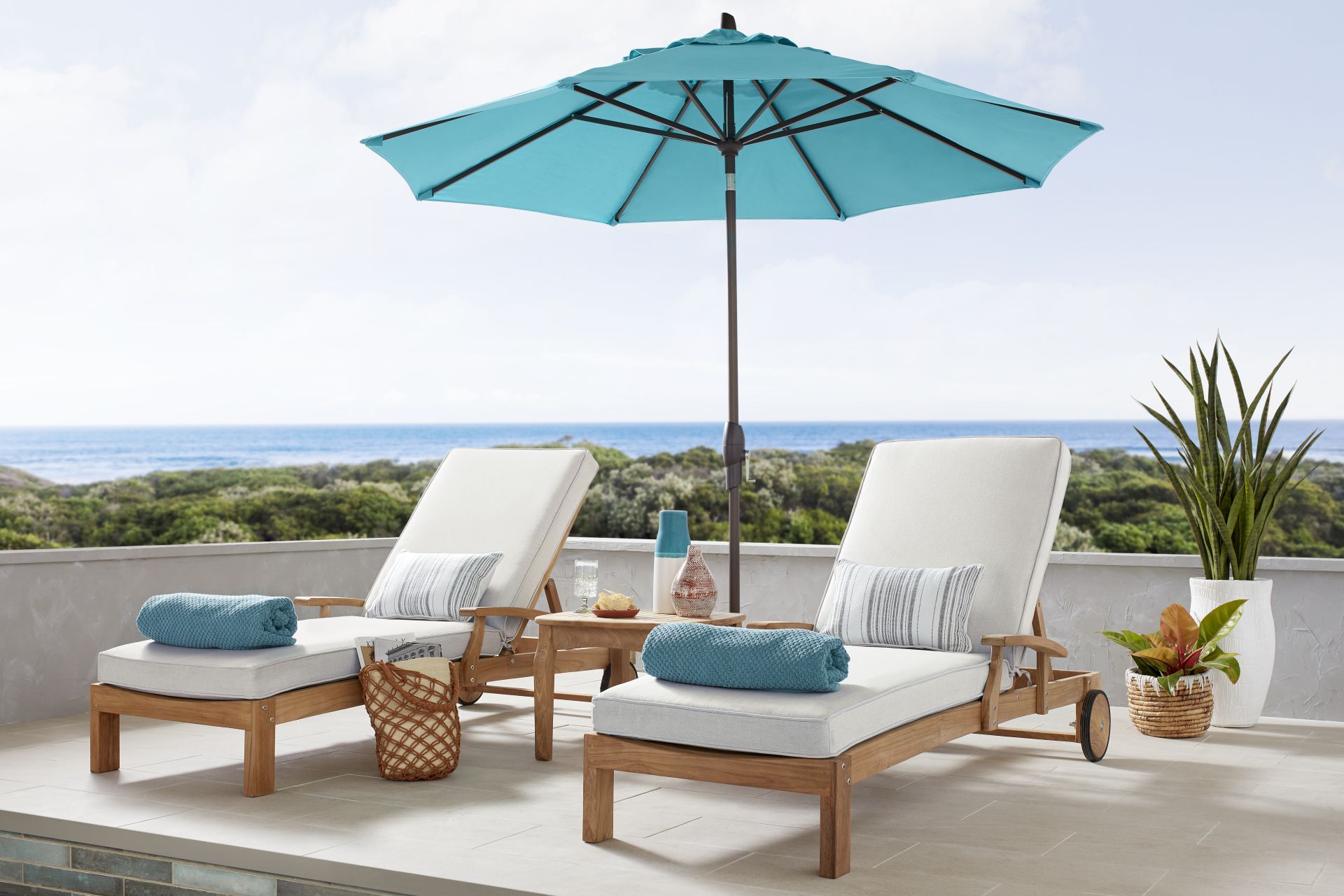 Pleasant Bay Teak Outdoor Chaise with Dove Cushions, Set of 2 - Image 2