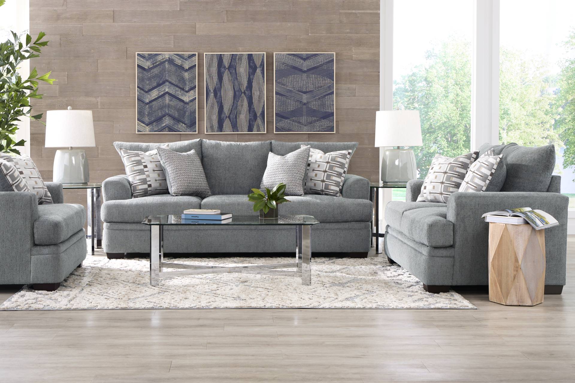 Cooper Blue 7 Pc Living Room with Sleeper Sofa full room