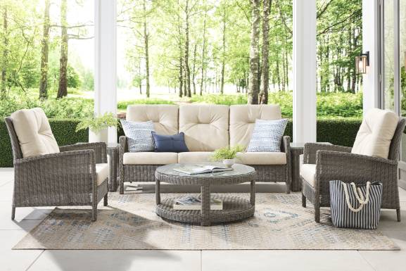 Forest Hills Gray Outdoor Sofa with Beige Cushions