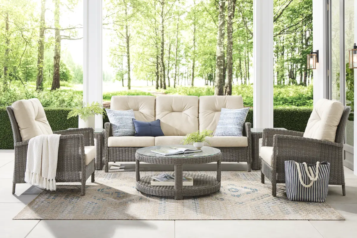 Forest Hills Gray 3 Pc Outdoor Seating Set with Beige Cushions