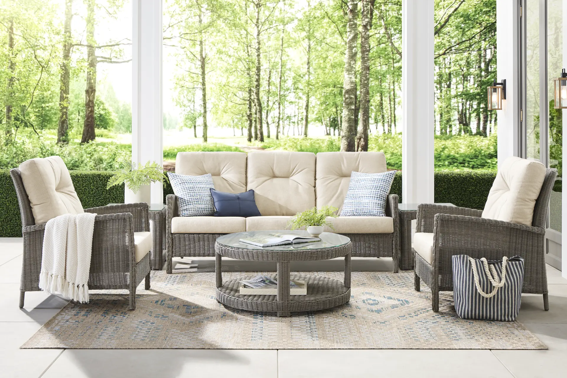 Forest Hills Gray 3 Pc Outdoor Seating Set with Beige Cushions