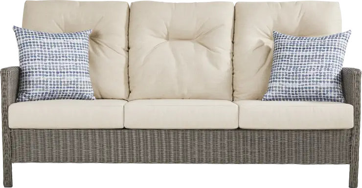 Forest Hills Gray Outdoor Sofa with Beige Cushions