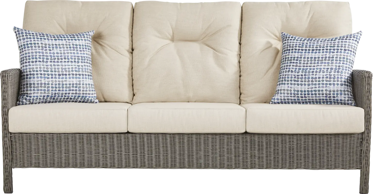 Forest Hills Gray Outdoor Sofa with Beige Cushions