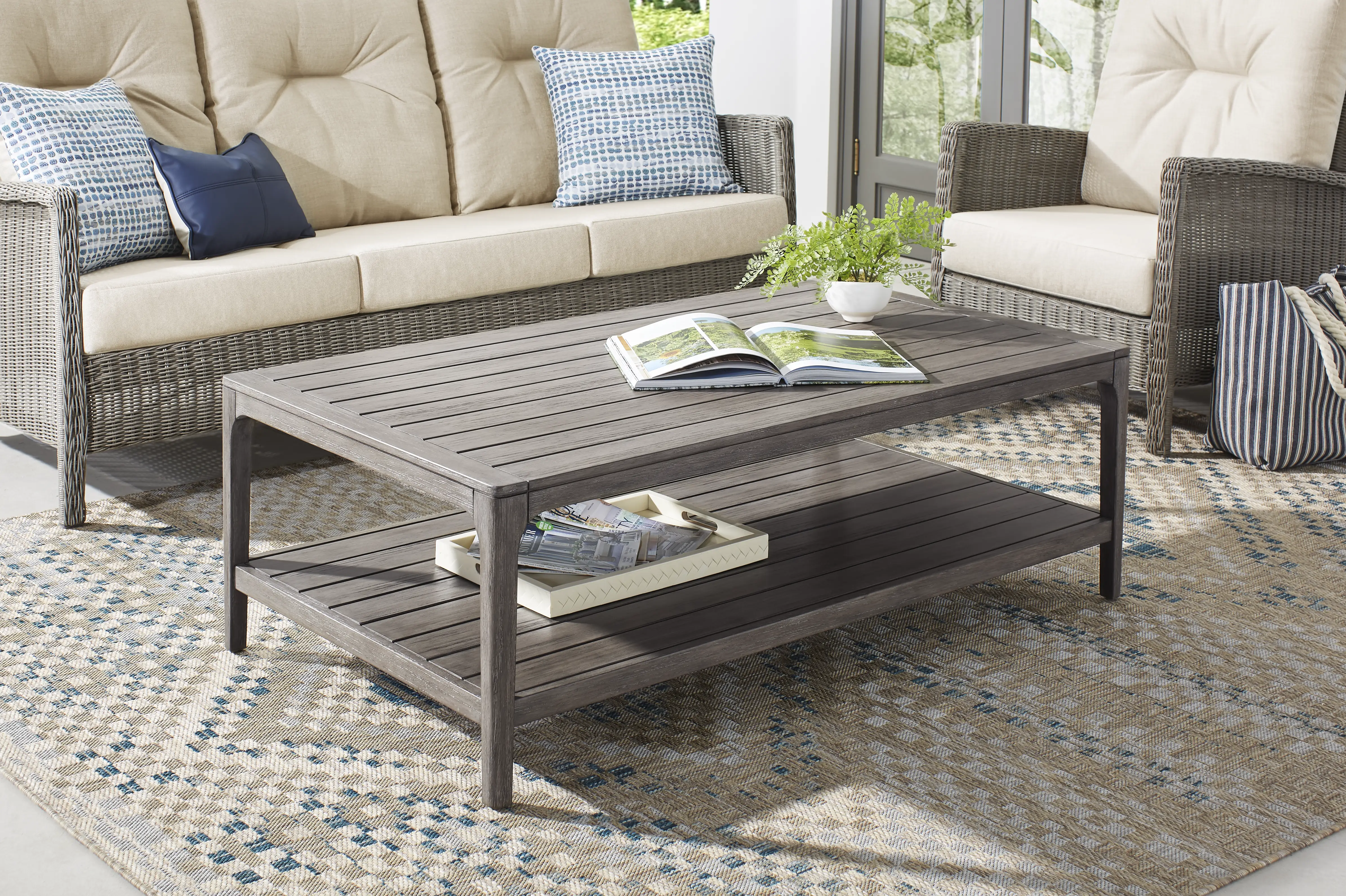 Forest Hills Gray Rectangle Wood Outdoor Cocktail Table - Thumbnail - Image 2