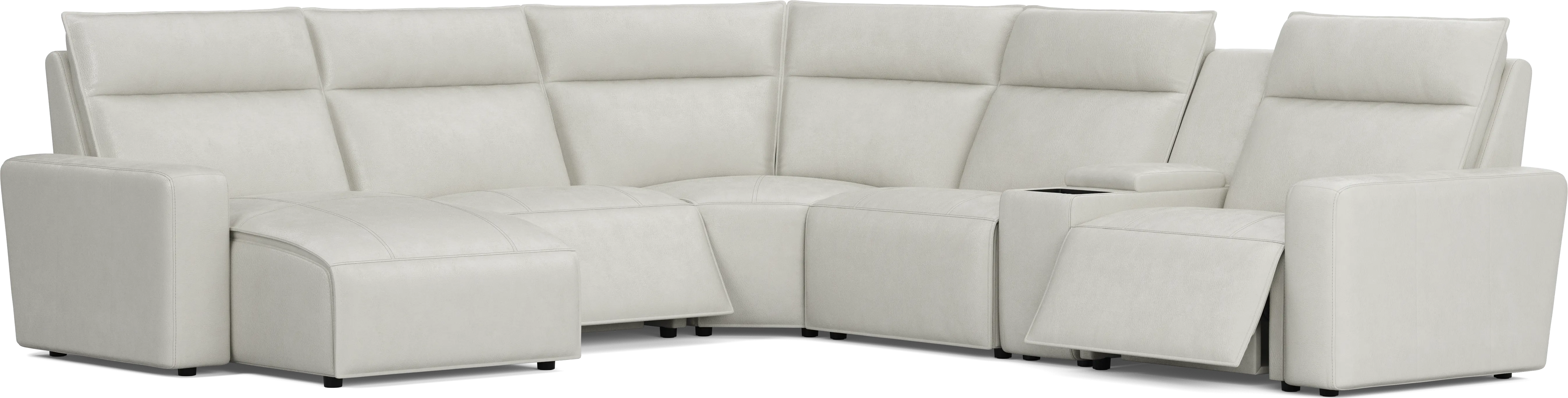 Light Gray Leather 6 Pc Dual Power Reclining ModularTwo with Media Console - Thumbnail - Image 1