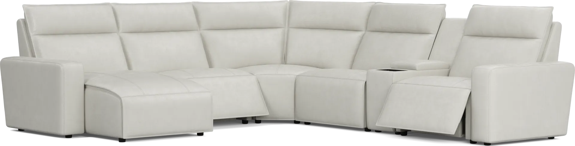 Light Gray Leather 6 Pc Dual Power Reclining ModularTwo with Media Console - Image 1