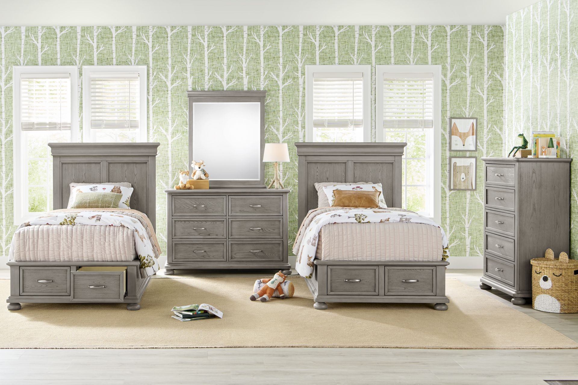 Kids Woodland Adventures Classic Gray Twin Storage Bedroom - Image 1