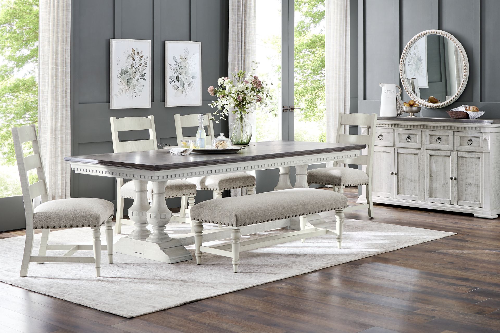 Crestwell Manor White 6 Pc 85 in. Dining Room - Image 1