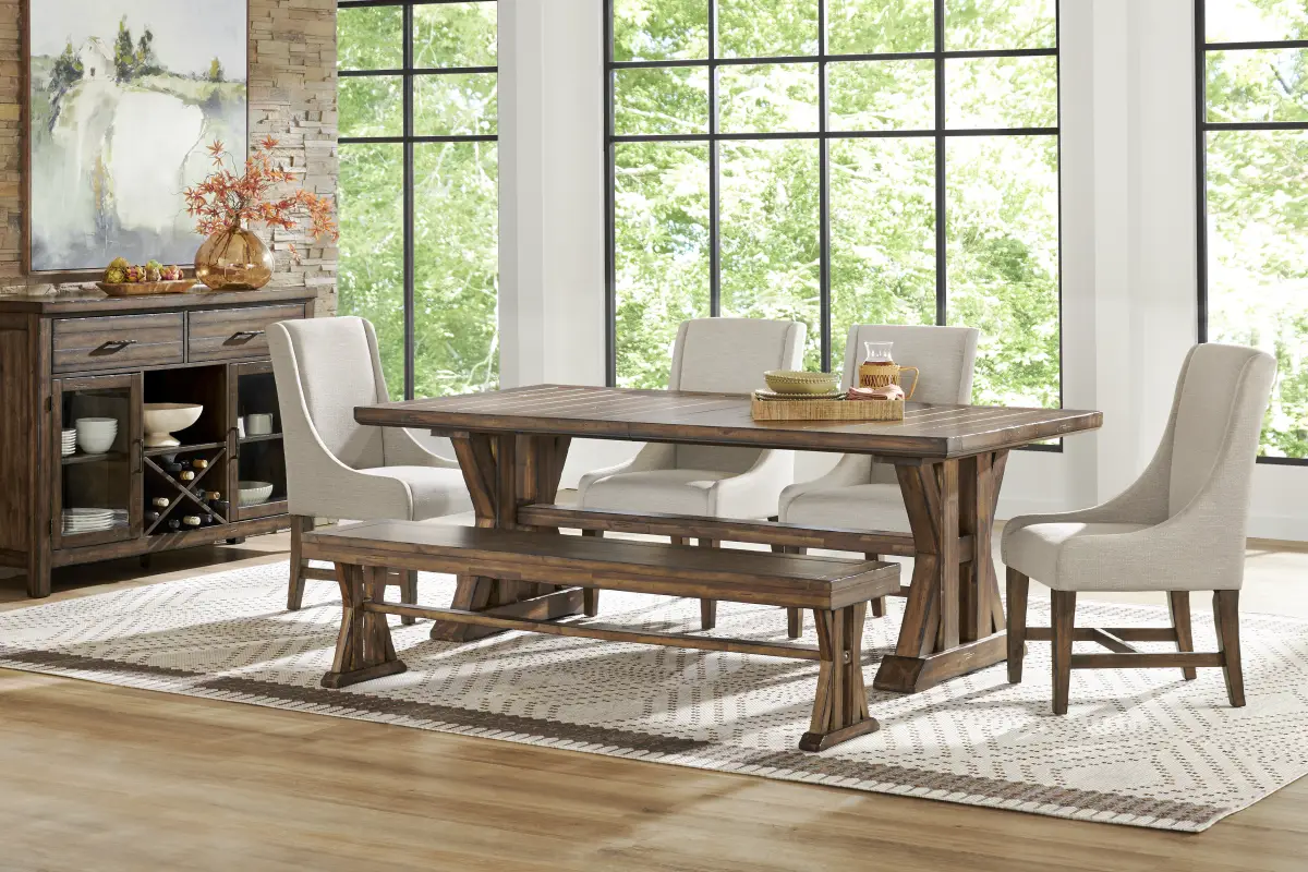 Covered Bridge Tobacco 6 Pc Dining Room with Upholstered Chairs