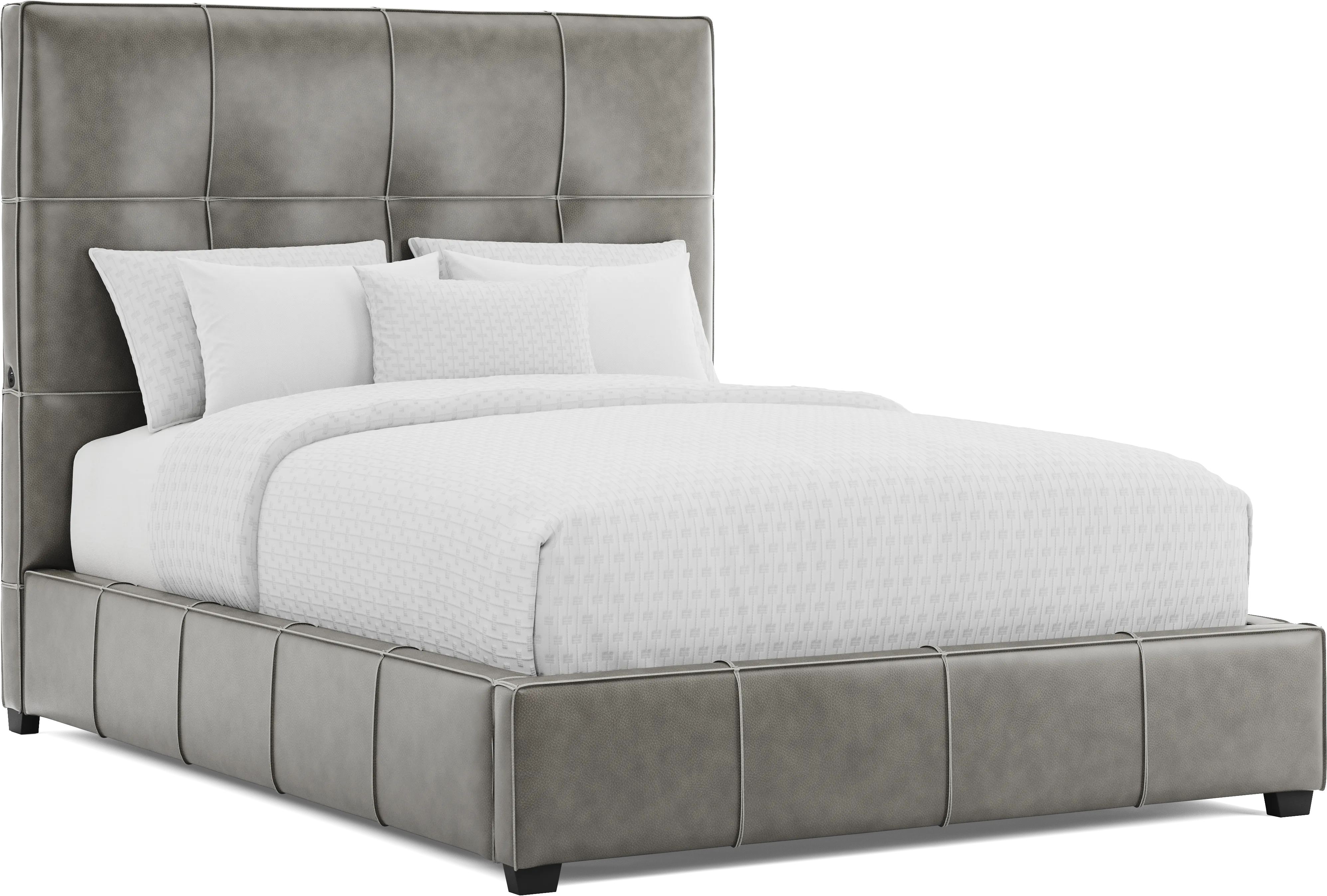 Giselle Gray Leather 3 Pc Queen Bed - Thumbnail - Image 1
