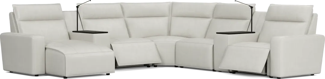 Light Gray Leather 7 Pc Dual Power Reclining ModularTwo