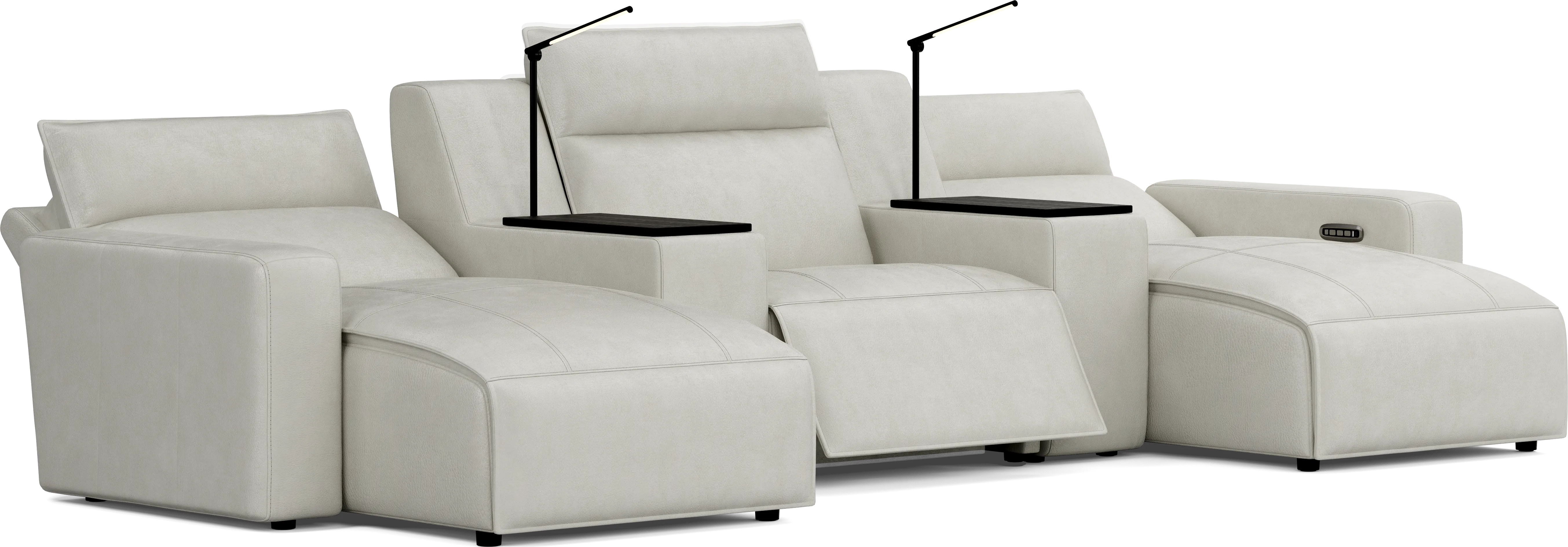 Light Gray Leather 5 Pc Dual Power Reclining ModularTwo - Thumbnail - Image 1