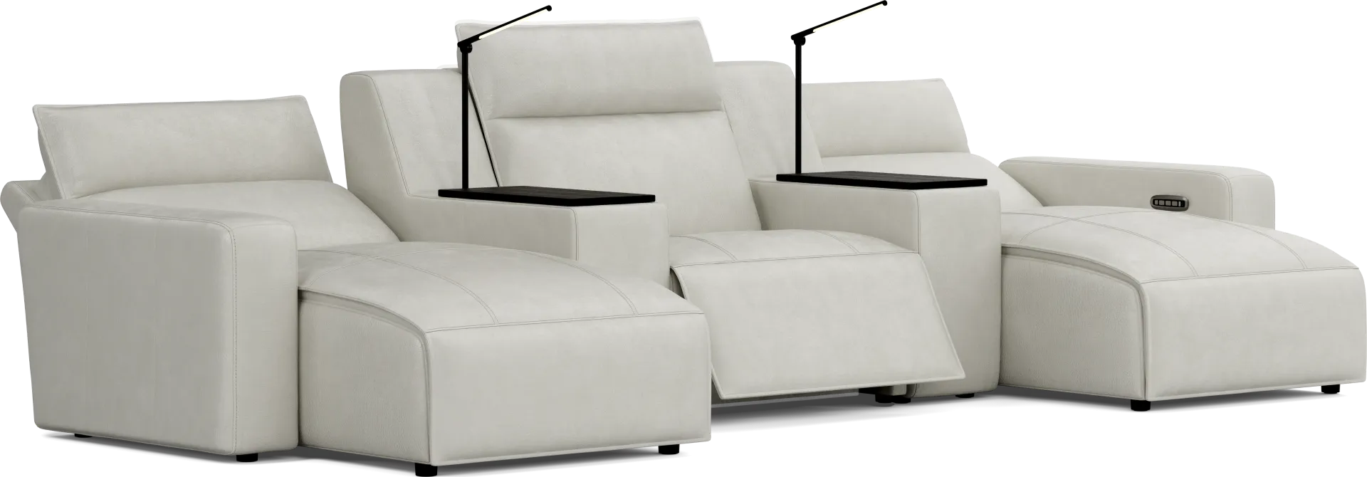 Light Gray Leather 5 Pc Dual Power Reclining ModularTwo - Image 1