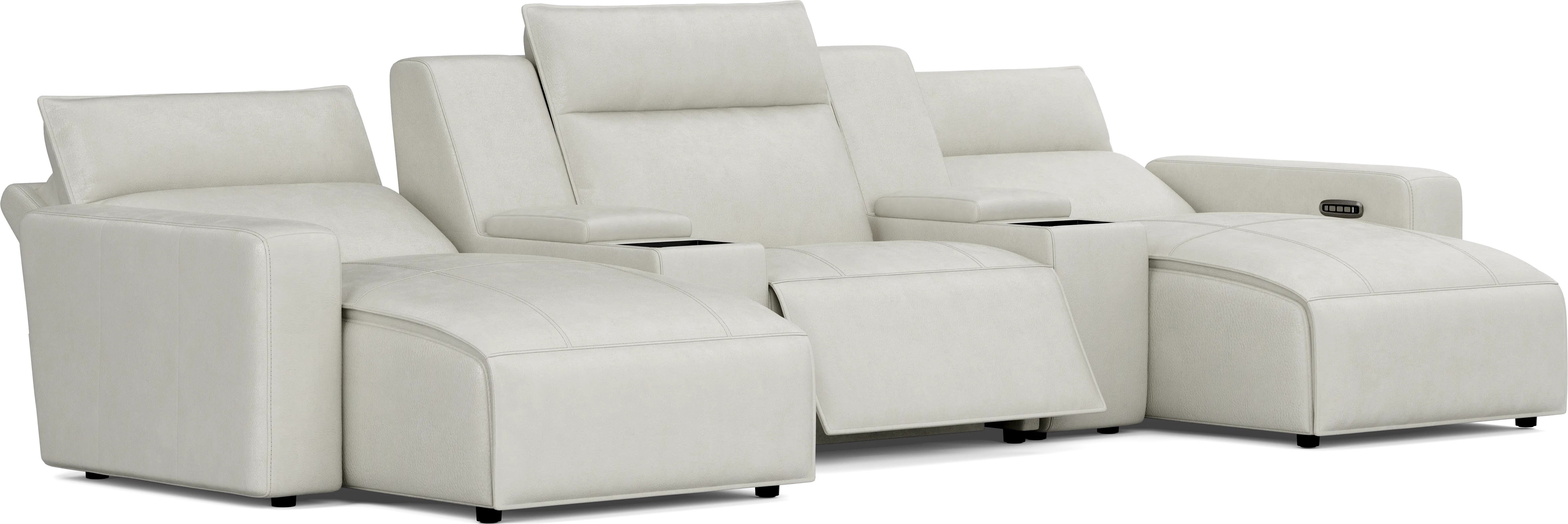 Light Gray Leather 5 Pc Dual Power Reclining ModularTwo with Media Consoles - Thumbnail - Image 1