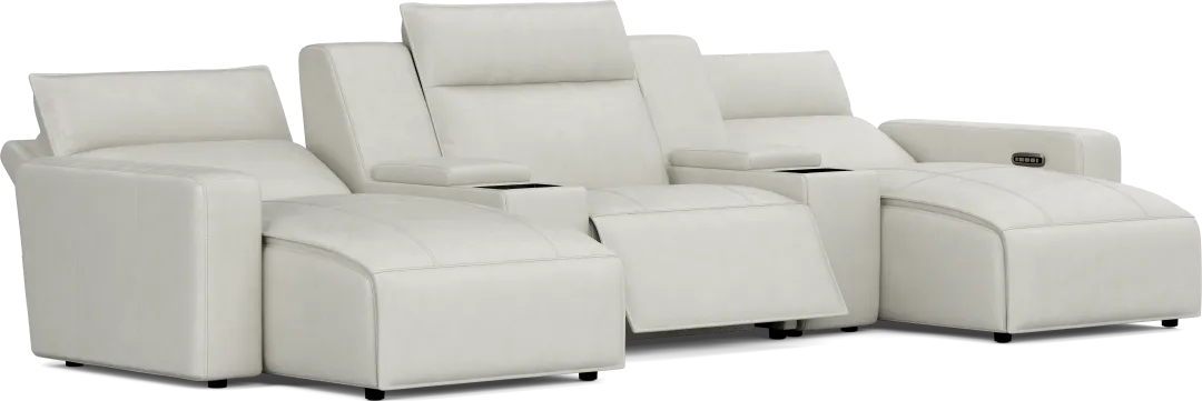 Light Gray Leather 5 Pc Dual Power Reclining ModularTwo with Media Consoles