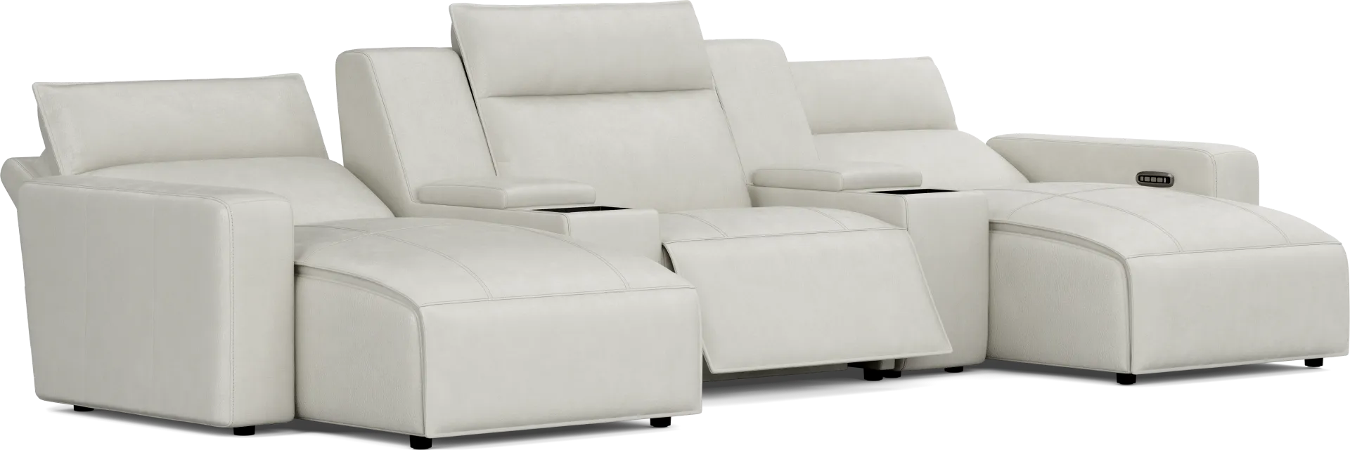 Light Gray Leather 5 Pc Dual Power Reclining ModularTwo with Media Consoles - Image 1