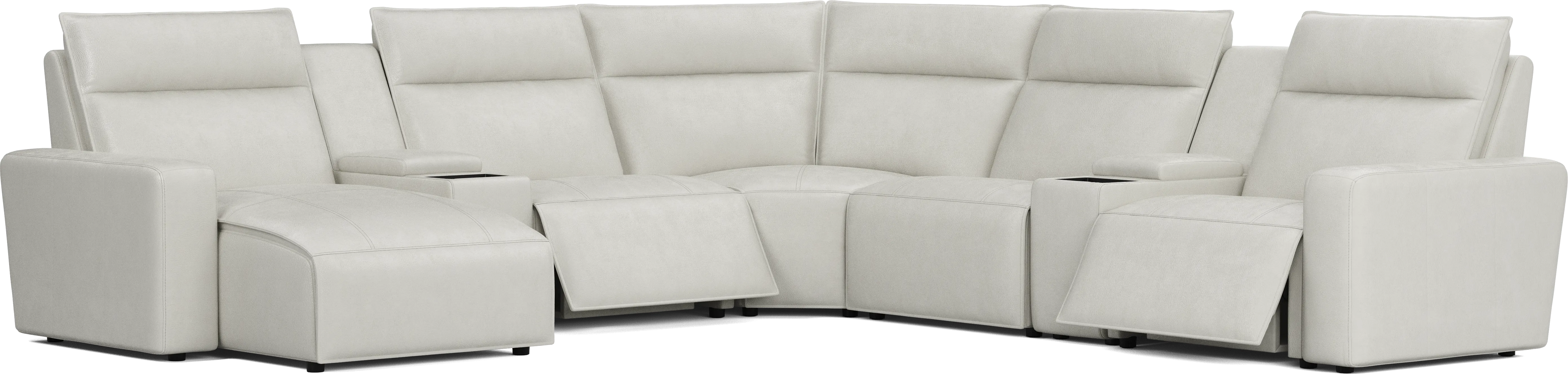 Light Gray Leather 7 Pc Dual Power Reclining ModularTwo with Media Consoles - Thumbnail - Image 1