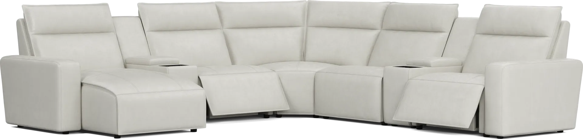 Light Gray Leather 7 Pc Dual Power Reclining ModularTwo with Media Consoles - Image 2