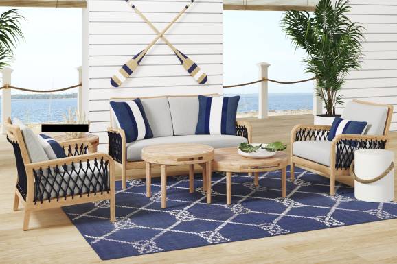 Riva Blonde Outdoor Loveseat with Dove Cushions