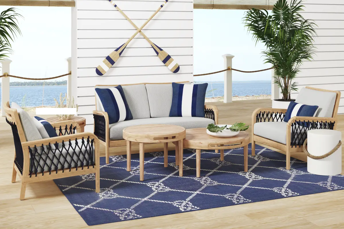 Riva Blonde 6 Pc Outdoor Loveseat Seating Set with Dove Cushions