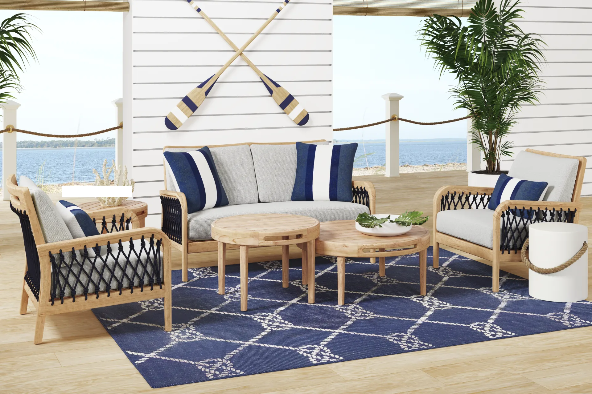 Riva Blonde Outdoor Loveseat with Dove Cushions - Image 1