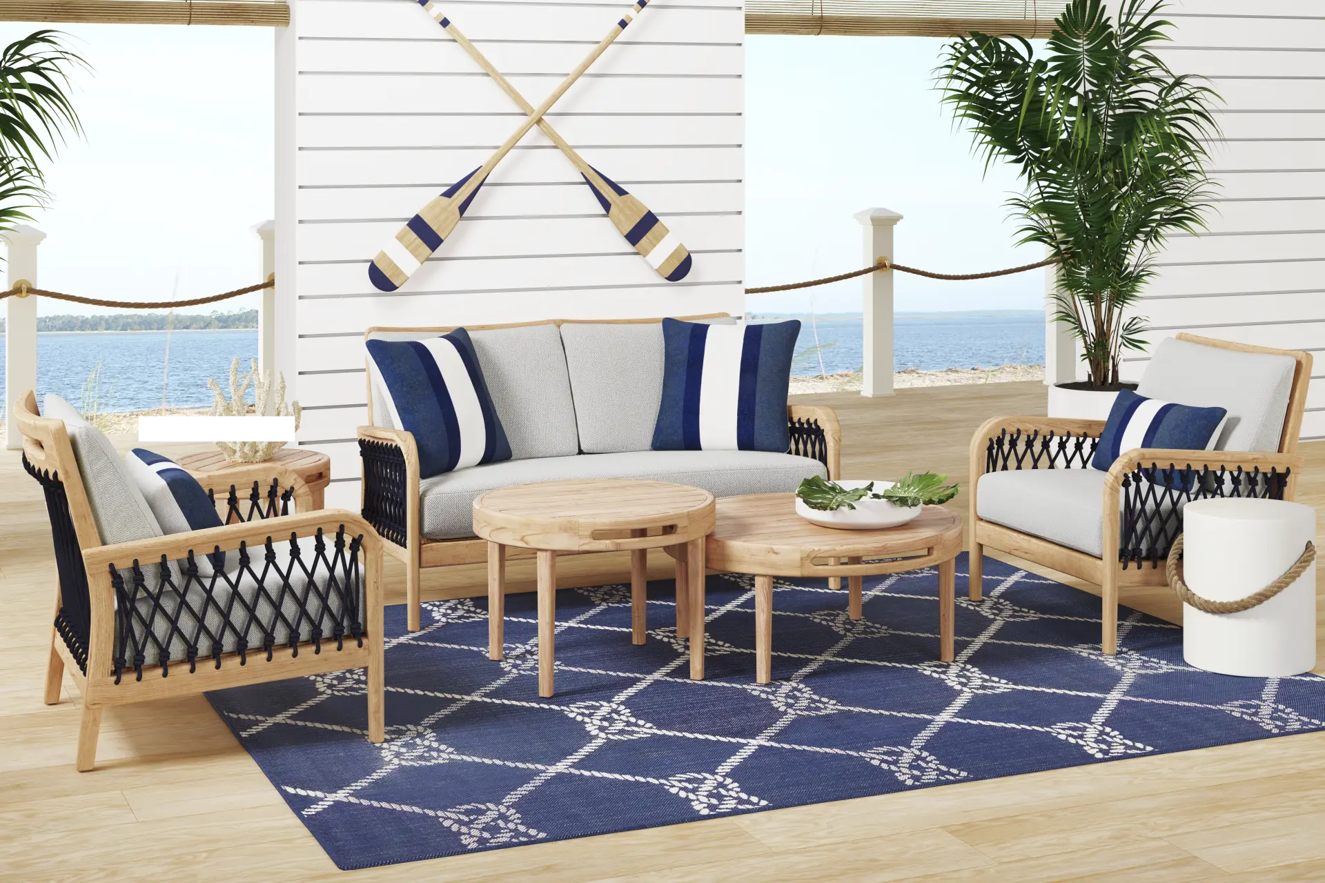 Riva Blonde 6 Pc Outdoor Loveseat Seating Set with Dove Cushions