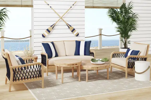 Riva Blonde Outdoor Loveseat with Flax Cushions