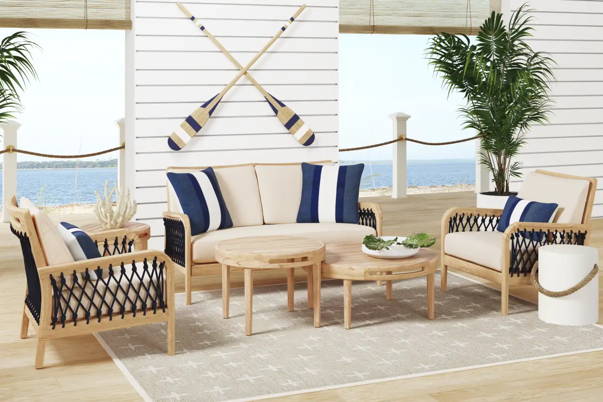 Riva Blonde 6 Pc Outdoor Loveseat Seating Set with Flax Cushions