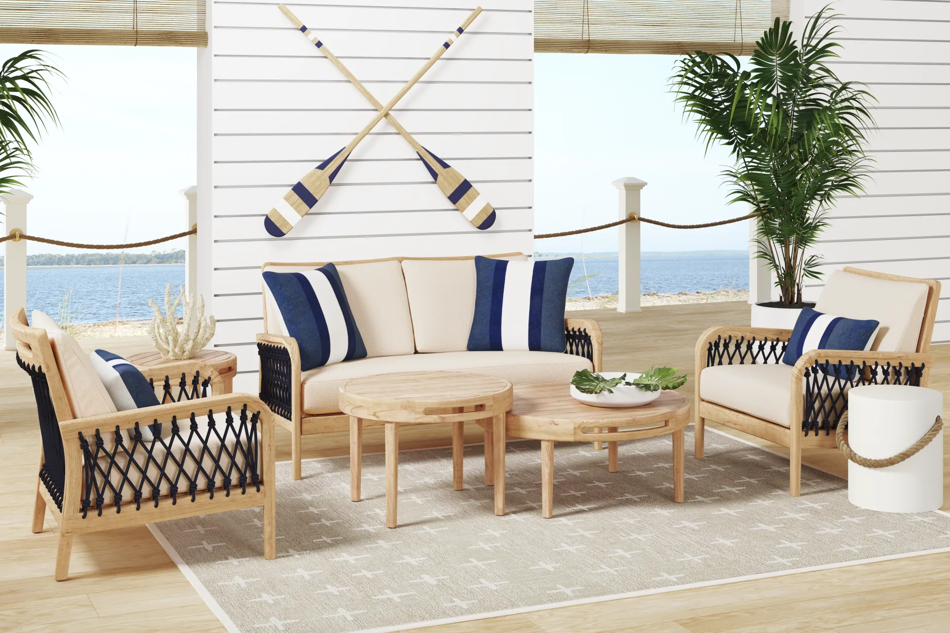 Riva Blonde Outdoor Loveseat with Flax Cushions - Image 1