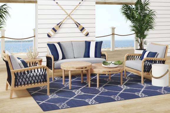 Riva Blonde Outdoor Loveseat with Slate Cushions