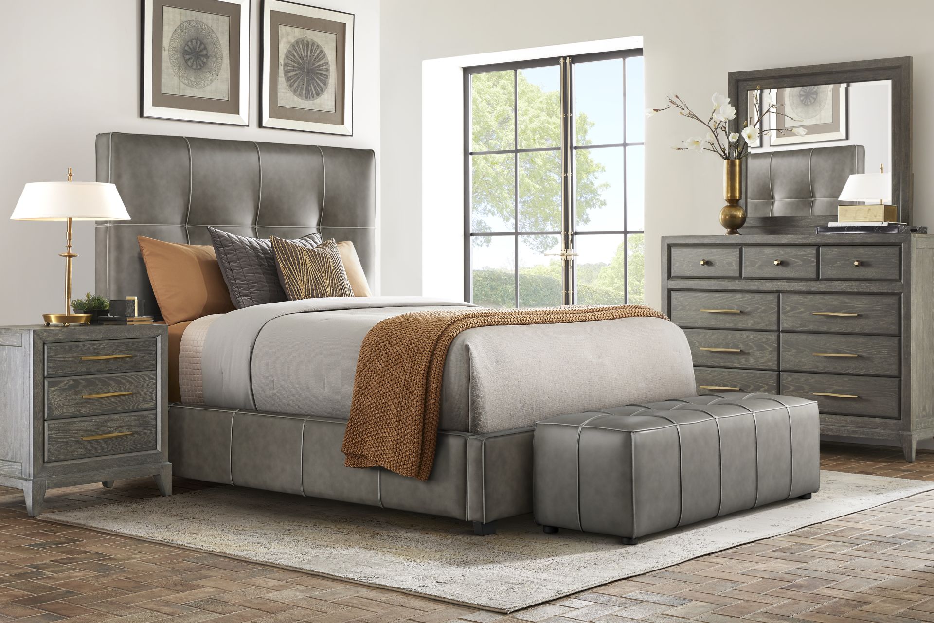 Cindy Crawford Home Kailey Park Charcoal 5 Pc Bedroom with Gray King Upholstered Bed - Image 1