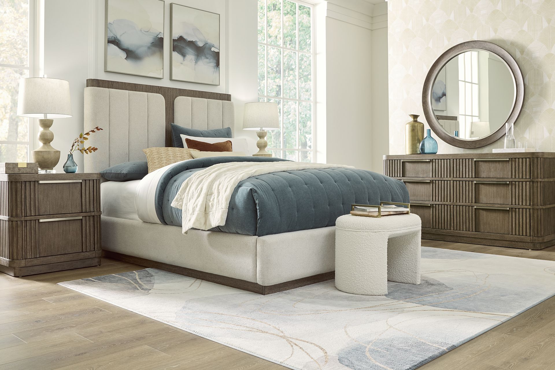 Sausalito Brown 7 Pc King Upholstered Bedroom - Image 2