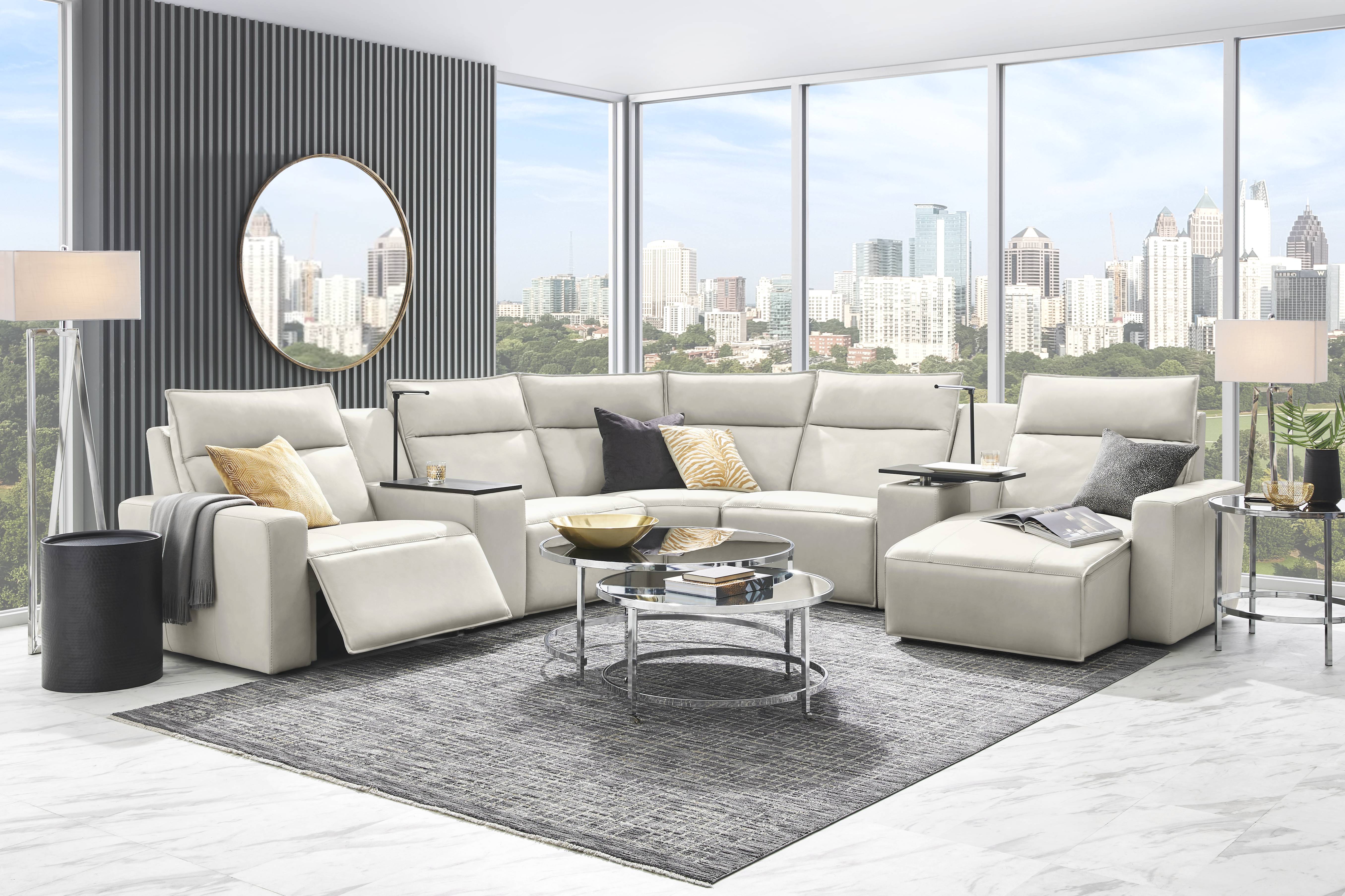 Light Gray Leather 7 Pc Dual Power Reclining ModularTwo