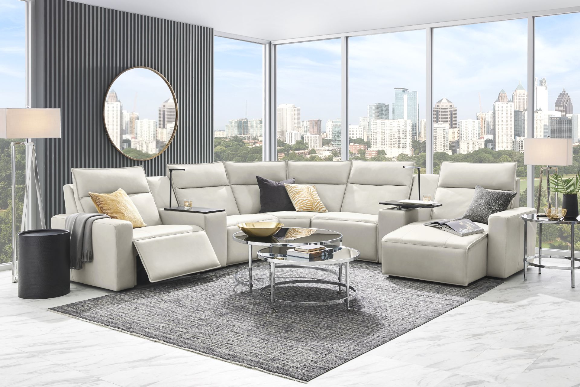 Light Gray Leather 7 Pc Dual Power Reclining ModularTwo - Image 2