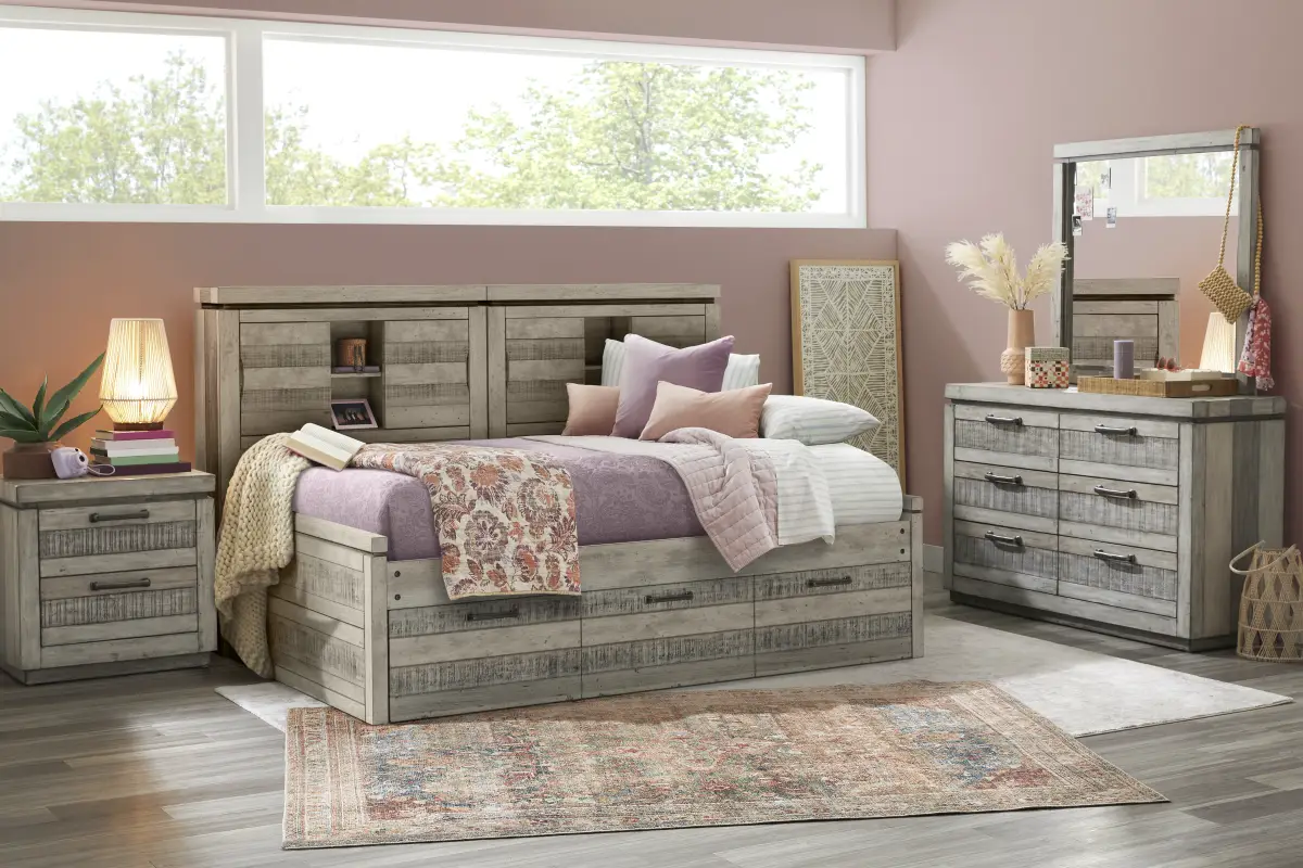 Kids Westover Hills Jr Gray Full Bookcase Wall Bed