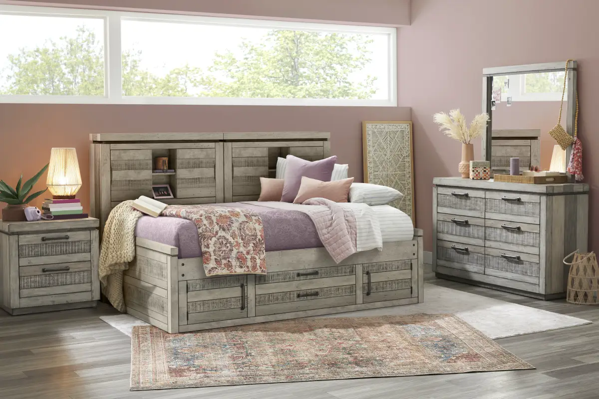 Kids Westover Hills Jr Gray Full Bookcase Wall Bed with Storage Side Rail