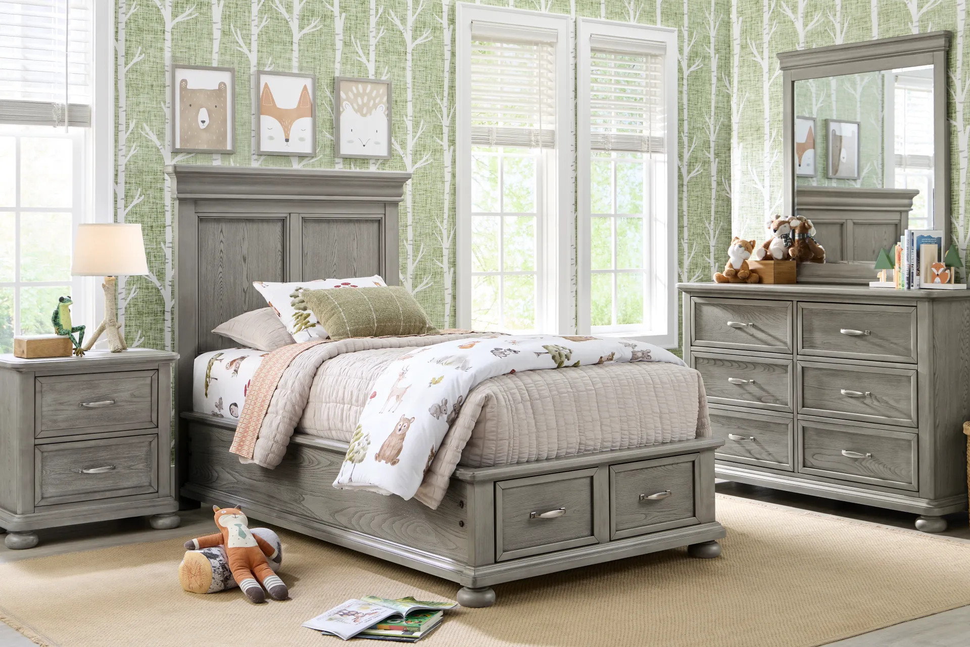 Kids Woodland Adventures Classic Gray Twin Storage Bed - Image 1