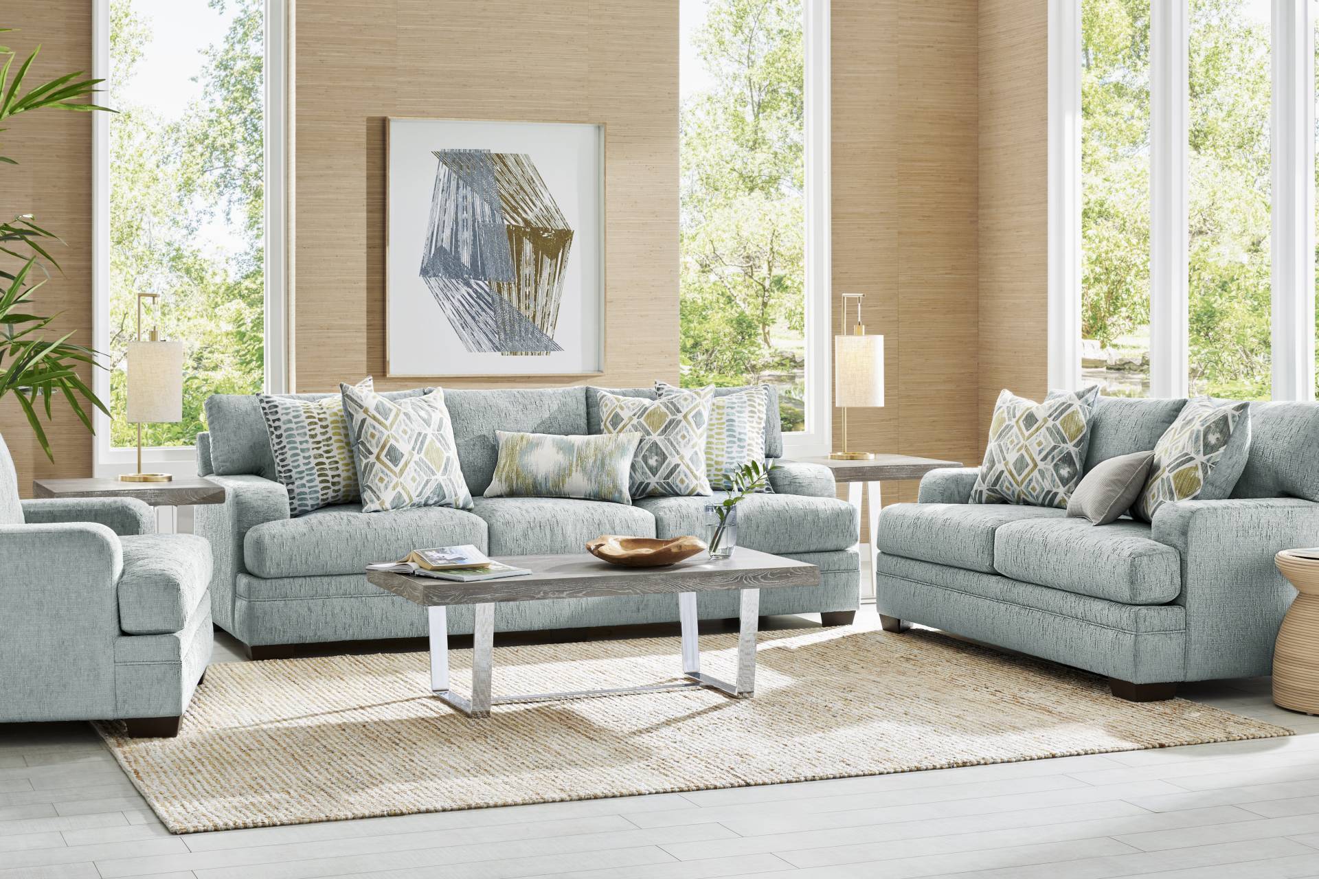 Charlton Park Mist 7 Pc Living Room with Sleeper Sofa full room